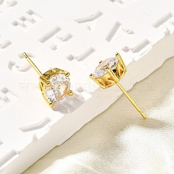 Aretes planos redondos de latón con micropavé de circonita cúbica transparente&nbsp;EJEW-R018-08G