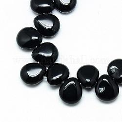 Chapelets de perles en pierre noire naturelle, perles percées, larme, 12x9~10x5~6mm, Trou: 1mm, Environ 33 pcs/chapelet, 9.84 pouce