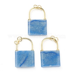 Aventurina colgantes azules naturales, con oro chapado fornituras de latón, cerrar, 46.5~47x30x7mm, agujero: 6 mm