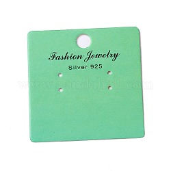 Cartes d'affichage de boucle d'oreille de bijoux en papier, carré avec mot bijoux de mode, vert printemps moyen, 6.5x6.5x0.04 cm, Trou: 1.5~8mm