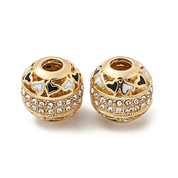 Perles européennes d'émail en alliage, avec strass, Perles avec un grand trou   , ronde avec le coeur, or, 13.5x13mm, Trou: 4.5mm