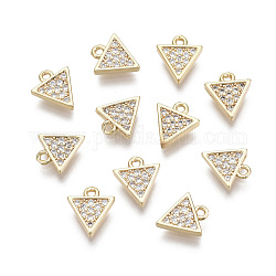 Brass Micro Pave Clear Cubic Zirconia Charms, Nickel Free, Triangle, Real 18K Gold Plated, 9x7.5x1.5mm, Hole: 1mm
