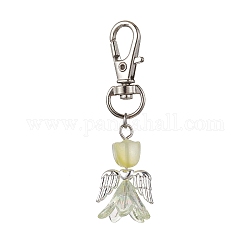 Décorations de pendentif en verre d'ange, avec un alliage pivotant homard fermoirs griffe, jaune clair, 63mm