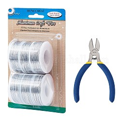 DIY-Schmuck-Kits, mit Aluminiumdraht und eisenseitiger Schneidzange, Silber, 1 mm, ca. 23 m / Rolle, 6 Rollen / Satz