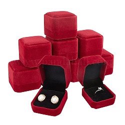 Boîtes à bagues carrées en velours, rouge foncé, 49.5x54.5x41.5mm