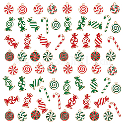 PandaHall Elite 68Pcs 17 Style Christmas Themed Alloy Enamel Pendants, Golden, Candy Cane & Candy, Mixed Color, 18~25x10.5~15x1.3~1.5mm, Hole: 1.2~1.6mm, 4pcs/style