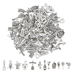 Dicosmetico 120 pz 12 pendenti in lega di stile tibetano, vino, forme misto, argento antico, 16.5~28x6.5~22x1.5~4mm, Foro: 1.4~3 mm, 10pcs / style