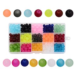 1box 15 Farbe transparent Glasperlen, matt, Runde, Mischfarbe, 4 mm, Bohrung: 1.3~1.6 mm, über 100pcs / Farbe, 1500 Stück / Karton