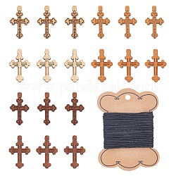 CHGCRAFT DIY Charms Bracelets Making Kits, Including 84Pcs 6 Styles Wooden Pendants and 1 Roll Waxed Polyester Cords, Mixed Color, Pendants: 14pcs/style