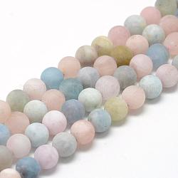 Natural Morganite Beads Strands, Frosted, Round, 10mm, Hole: 1mm, about 40pcs/strand, 15.7 inch