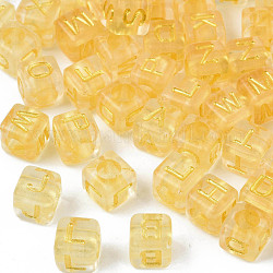 Прозрачные акриловые бусины с золотым покрытием, металла обвитые, кубические, случайные смешанные буквы, 6x6x6 мм, отверстие : 3 мм, Около 2995 шт / 500 г