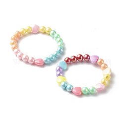 Ensembles de bracelets extensibles en perles acryliques opaques pour enfants, cœur, couleur mixte, diamètre intérieur: 2 pouce (5.1 cm), 2 pièces / kit