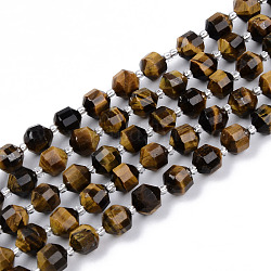 Natürlichen Tigerauge Perlen Stränge, Runde, facettiert, 7~8x8 mm, Bohrung: 1.2 mm, ca. 38~40 Stk. / Strang, 15.16 Zoll (38.5 cm)