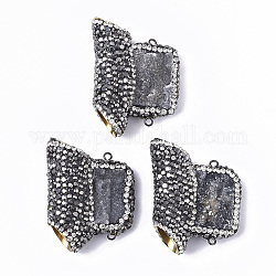 Dyed Natural Druzy Quartz Chandelier Components Links, with Gunmetal Iron Loop, Polymer Clay Rhinestones & Brass Findings, Rectangle, Gray, 39~45x30~33x14mm, Hole: 9mm & 2mm