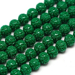 Synthetic Coral Beads Strands, Dyed, Dragon Ball Beads, Dark Green, 13mm, Hole: 1mm, about 30pcs/strand, 15.35inch