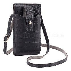 WADORN PU Leather Small Crossbody Bag Cell Phone Case Wallet, Black Vegan Leather Smartphone Pouch Bag with Strap Mini Handbag Zipper Purse Holder with Card Slots for Women, 19x10.5x1.8cm