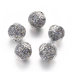 Manuell Indonesiene Perlen, mit Metall-Zubehör, antike silberne Farbe überzogen, Runde, Grau, 19.5x18.5~19 mm, Bohrung: 1.5 mm