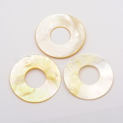 Natural Yellow Shell Pi Disc Pendants, 43~44x1mm, Hole: 18mm