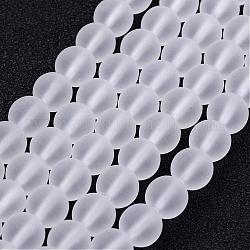 Frosted Glass Bead Strands, Round, Clear, 10mm, Hole: 1mm, about 32pcs/strand, 14.5 inch