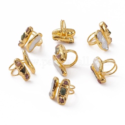 Turmalina natural ajustable y anillos de perlas anillos abiertos, con oro chapado fornituras de latón, oval, tamaño de 8, diámetro interior: 18 mm