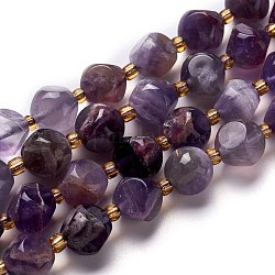 Perles naturelles d'améthyste, avec des perles de rocaille, dés célestes à six faces, 15.75'' (40 cm), 10~10.5x10~10.5x10~10.5mm, Trou: 0.5mm, Environ 33 pcs/chapelet