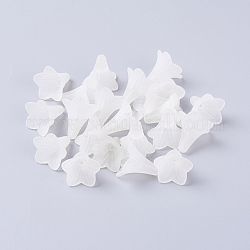 Flower Acrylic Beads, Frosted, White, about 21mm long, 23mm wide, hole: 1.5mm, about 350pcs/500g