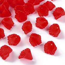 Esmerilado casquillos del grano de acrílico, flor, rojo, 12x12x9mm, agujero: 1.2 mm, aproximamente 1700 unidades / 500 g