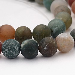 Frosted Round Natural Indian Agate Beads, 8mm, Hole: 1mm, about 48pcs/strand, 14.9 inch