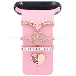 Rectangle Alloy Watch Band Charms Set with Crystal Rhinestone, Watch Band Studs Decorative Ring Loops, Pink, 2.2x0.35cm, 4pcs/set