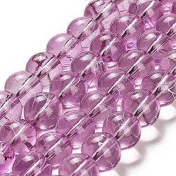 Chapelets de perles en verre transparent drawbench, peint à la bombe, ronde, moyen orchidée, 10mm, Trou: 1.3~1.6mm, 31.4 pouce
