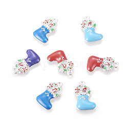 Alloy Enamel Pendants, Cadmium Free & Lead Free, Christmas Stockings for Holiday Jewelry Making, Silver Color Plated, Mixed Color, 23x14x2.5mm, Hole: 2mm
