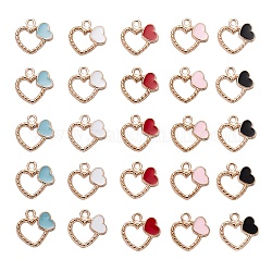Alloy Enamel Pendants, Heart Ring with Heart, Golden, Mixed Color, 18x18x2.5mm, Hole: 2mm, 5 colors, 6pcs/color, 30pcs/box