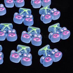 Perles en acrylique transparente, avec l'émail, mat, cerise avec ours et lapin, bleuet, 22.5x26x9mm, Trou: 3mm