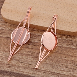 Iron Hair Bobby Pin Findings, with Brass Flat Round Bezel Settings, Rose Gold, 70x16mm, Tray: 20mm