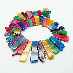 Natural Crackle Agate Beads Strands, Dyed, Rectangle, Mixed Color, 25~60x16~28x6mm, Hole: 2mm, about 25pcs/strand, 17.1 inch