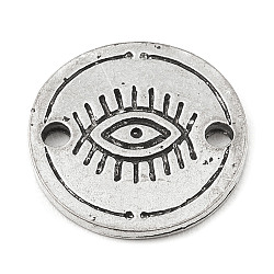 Breloques de connecteur en alliage de style tibétain, plat rond, oeil, 16x1.5mm, Trou: 1.8mm