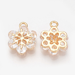 Brass Cubic Zirconia Charms, Nickel Free, Real 18K Gold Plated, Snowflake, Golden, 15x11.5x4mm, Hole: 1.5mm