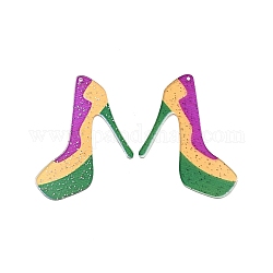 Colgantes de acrílico con forma de zapatos de tacón alto, con polvo del brillo, colorido, 49x45x2mm, agujero: 1.5 mm
