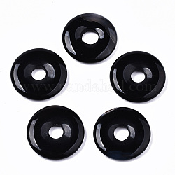 Colgantes naturales ágata negro, teñido y climatizada, donut / pi disc, ancho de la rosquilla: 9 mm, 25x4mm, agujero: 6~7 mm