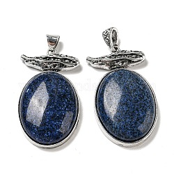 Gros pendentifs en lapis lazuli naturel, breloques ovales en alliage plaqué argent antique, 56x32x11mm, Trou: 7x6.5mm
