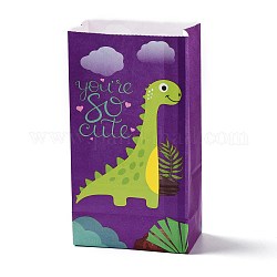 Kraftpapiersäcke, kein Griff, Verpackte Leckerli-Tasche für Geburtstage, Baby-Duschen, Rechteck mit Dinosauriermuster, lila, 24x13x8.1 cm