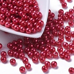 Abalorios de acrílico de la perla de imitación, teñido, redondo, rojo, 6x5.5mm, agujero: 1.5~2 mm, aproximamente 4500 unidades / libra