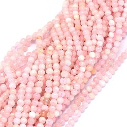 Chapelets de perles en morganite naturelle, ronde, 4mm, Trou: 0.8mm, Environ 69 pcs/chapelet, 15.8~16 pouce (40.2~40.7 cm)