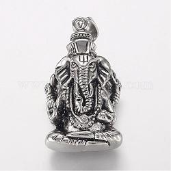 304 ciondoli in acciaio inossidabile, Lord Ganesha, argento antico, 42x23x14mm, Foro: 5x8 mm