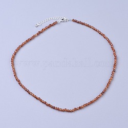 Grenat naturel colliers de perles, avec fermoirs mousquetons en laiton  , perles rondes à facettes, 16.5 pouce ~ 16.7 pouces (42~42.5 cm) x 3~3.5 mm