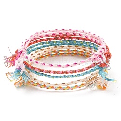 5pcs conjunto de pulseras de cordón de algodón macramé de 5 colores, pulseras apilables de amistad para mujer, color mezclado, diámetro interior: 1-3/4~3-1/4 pulgada (4.5~8.1 cm), 1pc / color