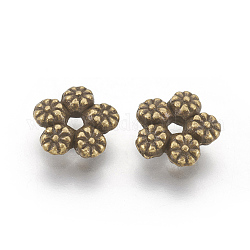 Tibetan Style Alloy Spacer Beads, Flower, Antique Bronze, Lead Free & Cadmium Free & Nickel Free, 7x7x2mm, Hole: 1mm