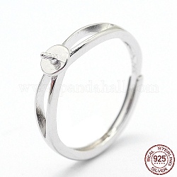 Componenti dell'anello in argento sterling placcato rodio regolabili, per mezzo forato perle, platino, 925mm, ago :16mm