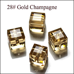 Imitation österreichischen Kristallperlen, Klasse aaa, facettiert, Würfel, golden, 4x4x4mm (Größe innerhalb des Fehlerbereichs von 0.5~1mm), Bohrung: 0.7~0.9 mm