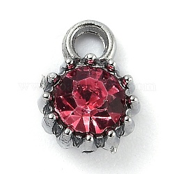 Charms de la aleación de rhinestone de cristal, encantos de piedra de nacimiento, plano y redondo, Platino, rosa, 10.5x7.5x4mm, agujero: 2.1 mm